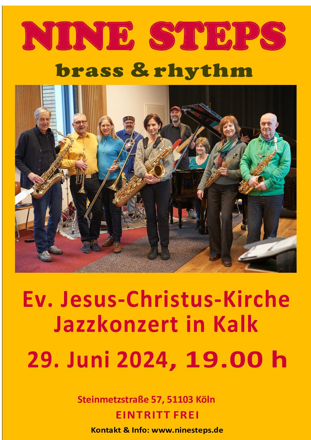 Du betrachtest gerade Samstag, 29. Juni 19.00 Uhr Jazzkonzert mit Nine Steps in der Jesus-Christus-Kirche